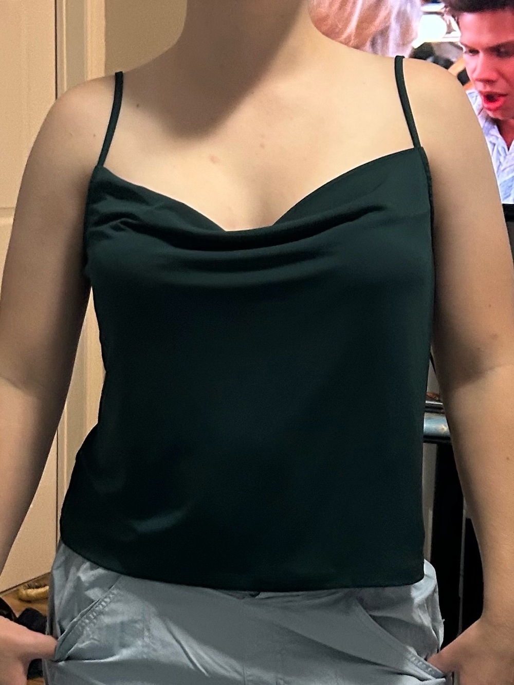 Silky Drape Cowl Neck Camisole - Dark Green